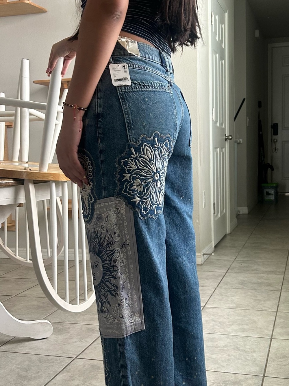 Free People Blue Patchwork Paisley & Sun Wide-Leg Jeans - Picture 6 of 7